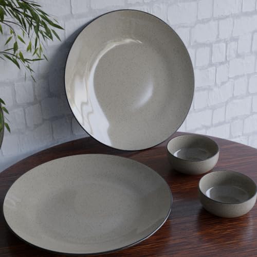 The Earth Store Handcrafted Glossy Grey Marble 4 Piece Ceramic Dinner Set, 2 Full Dinner Plates, 2 Vegetable Bowls, | Microwave & Dishwasher Safe | Ceramic Plate | Katori (B0CW62WXPH) Amazon Price History, Amazon Price Tracker