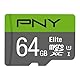 PNY Elite 64GB microSDXC-Speicherkarte + SD-Adapter, 100MB/s Lesegeschwindigkeit, Klasse 10 UHS-I, U1 für Full-HD-Video