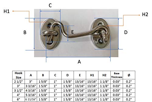 Qcaa Reversible Hook, 304 Stainless Steel Cabin Hook Latch & Eye, 2-1/2", Matte Black, 2 Pack, Made In Taiwan #TOP3