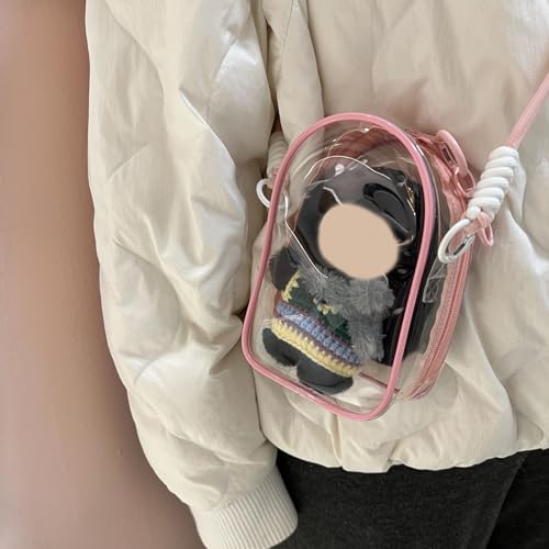 Image of Clear Figure Display Bag with Keychain and Lanyard, Protective Doll Case, 15cm /5.91in Crossbody Doll Storage Bag