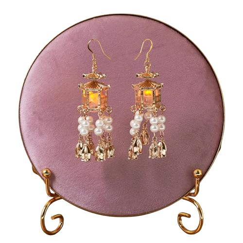 Handicraft Pagoda Pearl Tassel Dangle Earrings White - Image 5