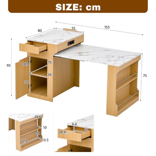 Mesa de comedor extensible con regletas y cajones integrados 5