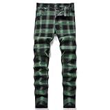 NOVOCCT Plaid Pants for Men - Skinny Mens Dress Pants - Stretch Slim Fit Business Casual Dress Chinos for Men (Green Black Plaid - T25, 32)