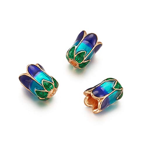 Pandahall 10pcs Flower Enamel Beads Caps Gold Plated 0.31x0.43 Inch 5-Petal Alloy Loose Beads Spacers for Jewelry Making