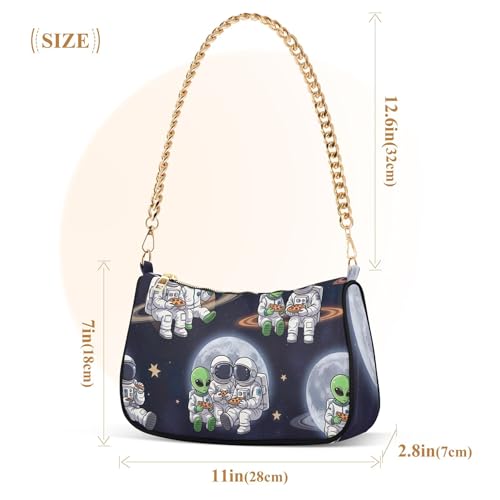 Astronauts Green Aliens Starry Print Shoulder Purses for Women Classic Formal Purse Hobo Chain Strap Zipper Cute Purses3