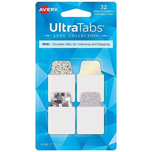 Image of Avery Ultra Tabs, 1 inch x 1.5 inch Repositionable, Holographic, 32 Tabs | For Marking Pages in Books and Planners, Two-Side Writable Clear Film Tabs, Removes Cleanly, Smudge-Resistant