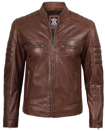 Image of fjackets Leather Jacket Men Real Lambskin - Cafe Racer Moto Style, Stand Collar Zip Up Jacket