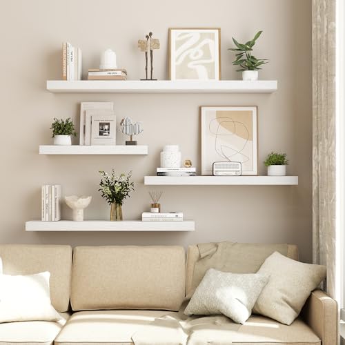 Image of Dreamland 30 Inch White Floating Shelves for Wall,8 Inch Deep Floating Shelves,30 inch W x 8 inch D Wall Shelves for Bedroom,Living Room, Kitchen,Bathroom,Set of 2