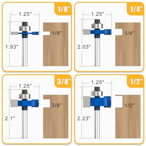 Meiggtool 4Pcs Rabbet Router Bit 1/4 Inch Shank thumb #1