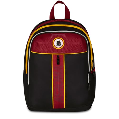 Seven AS Roma Zaino Doppio Scomparto, Nero, Tasca Frontale con Zip e Tasca per Borraccia, Bambino, Scuola Elementare, Calcio