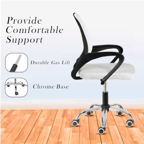 Image of Casa Copenhagen Mesh Mid Back Office /Study /Computer /Revolving /Desk Chair for Work from Home -Metal Base, Height Adjustable Seat- Snow White & Black Handle