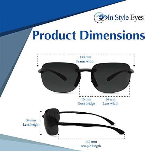 Image of In Style Eyes Lovin Mawi Bifocal Wrap Around Sunglasses, Polarized Reading Glasses Reduce Sun Glare, Near Invisible Line Lens, Black, 1.25x