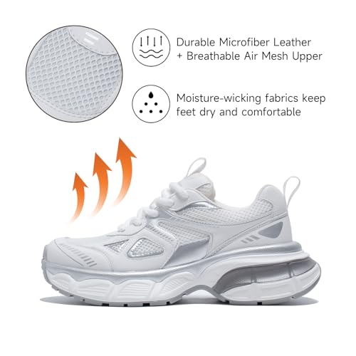 BEAU TODAY Womens Platform Fashion Sneakers, Chunky Wide Sneakers for Women, Leather Lace-up Breathable Walking Shoes for Women, Comfortable Casual Workout Athletic Tennis Shoes2
