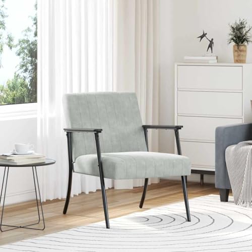 Yunovire Sillón gris claro, 59 x 75 x 78 cm, terciopelo, sillón ergonómico con patas de acero, confort moderno para salón y dormitorio, máx. 110 kg