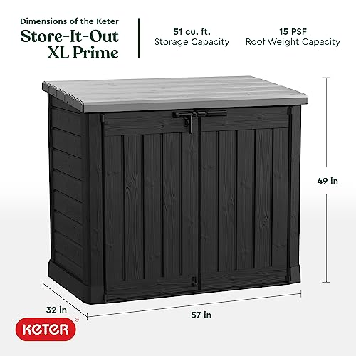 Image of Keter Store-It-Out Prime XL 4.75 x 2.6 Foot Resin Outdoor Storage Shed with Double Doors and Easy Lift Hinges, Perfect for Trash Cans, Garden and Yard Tools, and Pool Toys, Black