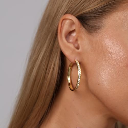 OOOPEL Large Rhinestone Hoops Sparkly Big CZ Hoop Earrings for Women Non Tarnish 925 Sterling Silver/Gold Plated Rhinestone Earrings for Sensitive Ears 20/30/40/50/60/70mm3