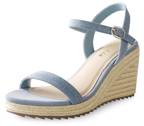 Image of Ankis Platform Wedge Sandals for Women, Black Brown White Nude Espadrille Womens Wedge Sandals Comfortable Open Toe Ankle Strap High Heel Wedges for Women Dressy Summer -3.4Inch
