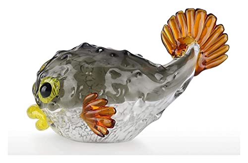 Statue poisson globe en pâte de verre colorée pour décoration de table