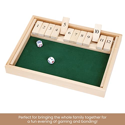 Bits And Pieces - Large Shut The Box Game - 3-In-1 Board Game - 12 Dice Board Game - Wooden Pub Tabletop Game Box - 2 Dice Included #TOP3