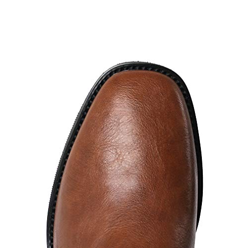 TinaCus Women's Handmade Genuine Leather Round Toe Low Block Heel Side Zip Up Western Style Knee High Riding Boots4