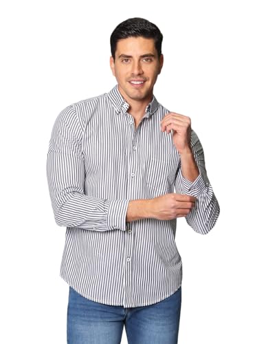 Lista de Camisas Caballero del mes. 43 Bobois - Camisas para Hombre Mini Rayas Formal Casual Moda Manga Larga de Caballero Lineas - Color - Negro - Talla - Grande