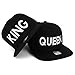 Trendy Apparel Shop King and Queen Embroidered Cotton Flat Bill Mesh Cap - 2pc Set - Black