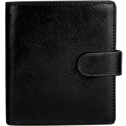 Time Resistance Men's Leather Wallet - Minimalist Wallet Design with Credit Card Holder, Magnetic Coin Holder, Cash Slots - Secured with a Metal Snap Button Closure (Black)