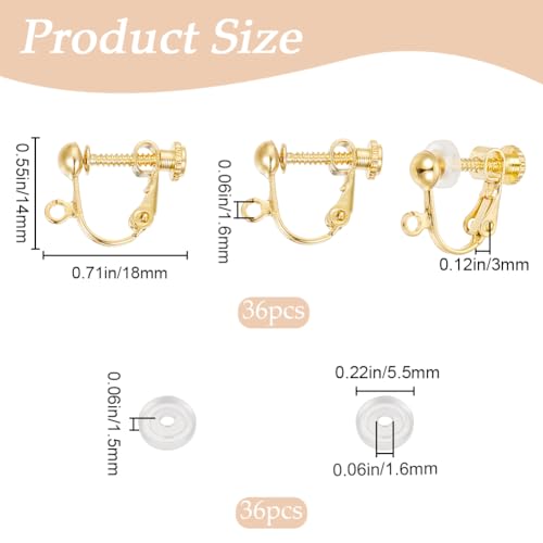 SOFPLATE 1 Box 36Pcs Screw Back Earring Converter Gold Clip Earrings Backs Brass Non Pierced Painless Clip on Earring Components with Comfort Pads Earring Clips for jewellery Making Supplies DIY Craft - Image 2