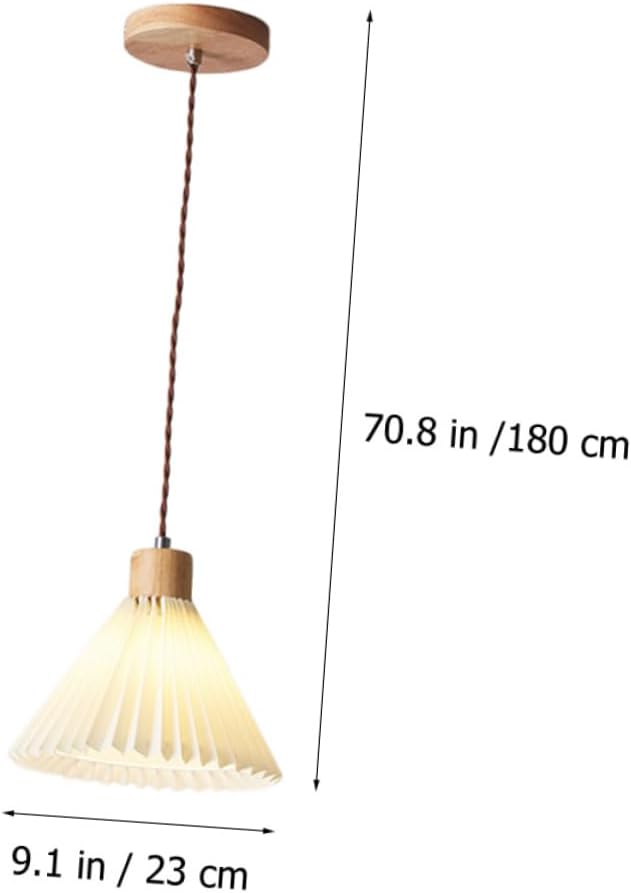 Mipcase E14 Nordic Pleated Pendant Lamp Cord Creative Wood Hanging Light Fixture for Bedroom and Dining Room Unique Design Plug Cord and Switch
