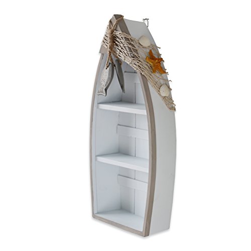 Attraction Design Wooden Boat Shelf Set of 2, Beach Theme Standing Display Boat with 3 Shelves Fish Net Star Fish Shell Nautical Decor (Boat Shelf 2 Set) by Attraction Design - Used condition - US$68.89
