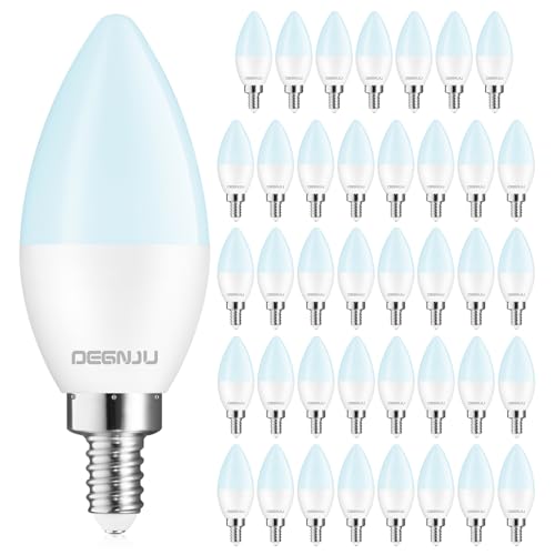 Image of DEGNJU 40 Pack Chandelier Light Bulbs 60 Watt Equivalent, Candelabra LED Light Bulbs, E12 LED Bulb Daylight 5000K, Type b Light Bulb 5.5W, Candelabra Base, 120V, B11 Candle Light Bulb, Non-Dimmable