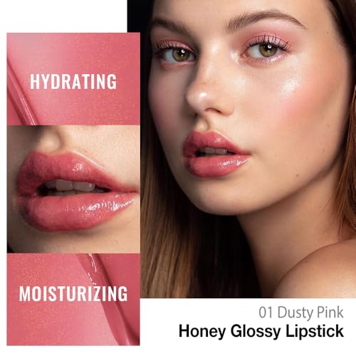 Image of Pink Honey Lipstick Tinted Lip Balm - Shine Moisturizing Lipstick for Women, Natural Nourishing Hydrating Lip Gloss Stain for Dry Lips, Tint Sheer Lightweight Makeup, Vegan - 1Pc #01 Dusty Pink