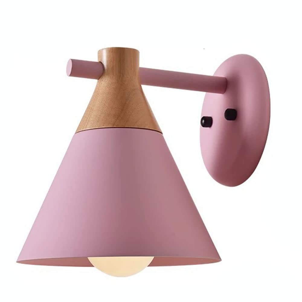 TCHAUSGZUS Nordic Wall Lights - Minimalist Style Wall Sconce for Bedroom, Living Room, and Corridor - Adjustable Macaron Metal Lampshade Light Fixture(Pink)
