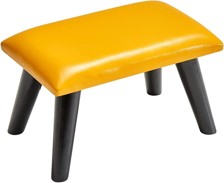 Pouf moderne en cuir PU rectangulaire pour salon et repose-pieds jaune