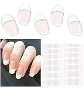 DUKASOU Semi Cured Gel Nail Strips, 28 pcs French Tip Nails Stickers for Women Work with Any UV L...