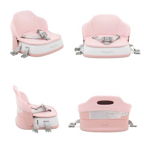 Image of Dream On Me Cozy Pod Baby Booster Seat for 6-36 Months, Portable Travel Booster Chair with 3-Point Safety Harness & 2 Fixing Belts, for Table & Dining, Lightweight Foldable & Easy to Carry - Pink