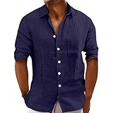Herren Hemd Langarm Hemd mit Knopfleiste Leinenhemd Einfarbig Freizeithemd Sommer Shirt Klassisch Businesshemd Regular Fit Sommerhemd