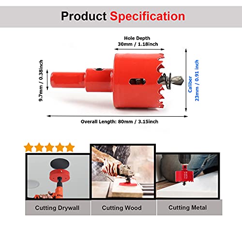 SagaSave 23mm HSS Bi-Metal Hole Saw with Corn Hole Drilling Cutter - Image 2