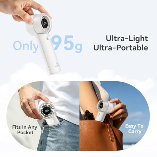 Snapgear Ultra-Light 95g Pocket Portable Fan, Quiet Handheld Fan, 15000 RPM Turbo Jet, 20H Runtime, 5-Speed Whisper-Quiet 44dB, USB-C Rechargeable, All-Day Personal Fan with Lanyard — view 5