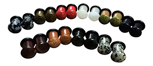 Lobal Domination -All 10 Pair- Stone Plugs Organic Single Flare With O-Rings Ear Gauges Body Jewelry (Lot 2) (2G (6Mm)) #TOP12