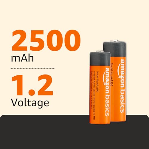 Image of Amazon Basics AA Rechargeable Batteries | 2500 mAh with 1.2 V Power| Ni-MH Batteries | Ultra High Power | for Mid to High Drain Devices (Pack of 2)