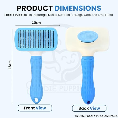 Image of Foodie Puppies Grooming & Cleaning Thin Slicker Brush for Dogs & Cats | Self Clean Brush for Shedding | Gently Removes Loose Undercoat, Mats and Tangled (Rectangular, Medium) (Color May Vary)