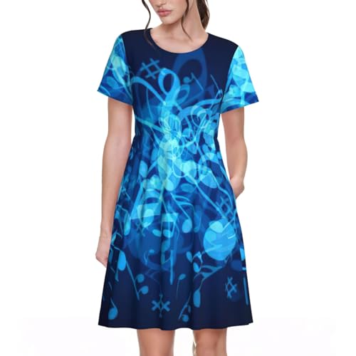 Chemise de plage fluide col rond en textile premium imprimé notes bleues
