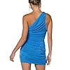 LYANER-Womens-Sexy-One-Shoulder-Ruched-Sleeveless-Bodycon-Mini-Short-Dress LYANER Women's Sexy One Shoulder Ruched Sleeveless Bodycon Mini Short Dress Blue Small
