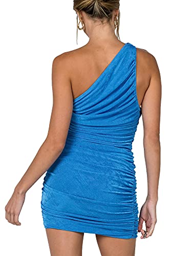 LYANER Women's Sexy One Shoulder Ruched Sleeveless Bodycon Mini Short Dress2