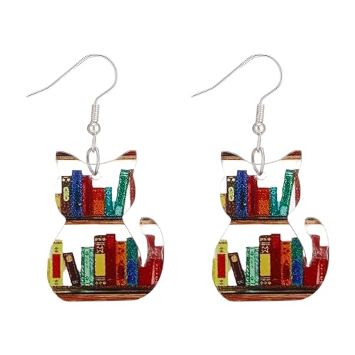 Cat Dog Book Dinosaur Animal Cartoon Acrylic Hypoallergenic Lightweight Cute Water Drop Earrings Book Lover Gifts Cat Lover Gifts Bookish Reader Gifts Teacher Earrings Teacher Gifts-A