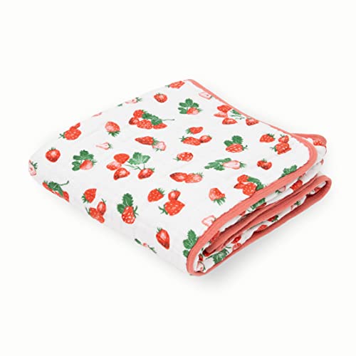 Image of Little Unicorn Strawberry Patch Cotton Muslin Quilt Blanket | 100% Cotton | Super Soft | Babies and Toddlers | Large 47” x 47” | Machine Washable