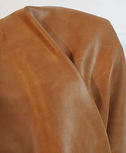 Cognac British Tan Faux Vegan {Peta Approved} Leather Synthetic Pleather 0.9 mm Cacti 1 Yard Cut 54 inch Wide x 36 inch Long Soft Smooth Vinyl Upholstery (Cognac) NAT Leathers