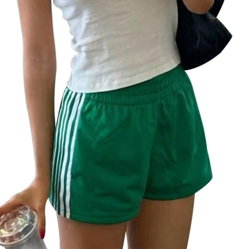 UAURORAO Women Striped Athletic Shorts Elastic Waist Side Stripe Casual Shorts Loose Patchwork Workout Sweat Shorts(Piping Green,Small)