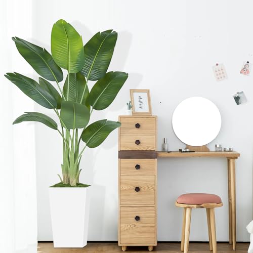Image of Lifelike Bird of Paradise Artificial Plant 6ft Faux Banana Leaf Tree with White Tall Planter for Home Decor - Perfect Indoor Silk Floor Plant for Living Room, Office, and Bedroom Ambiance Enhancement